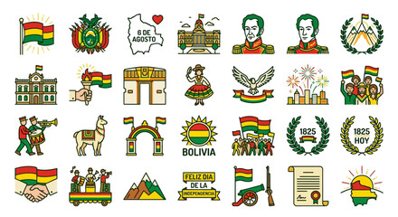 Fototapeta premium Bolivian National Day Celebration Icons and Symbols of Bolivia's Independence