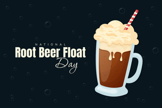Root beer float day banner with mug and ice cream vector illustration.