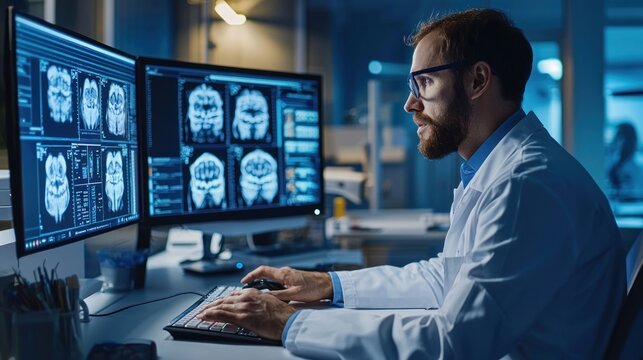 Medical professional using computer