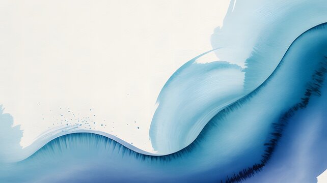 Abstract blue watercolor brush strokes with flowing paint texture background