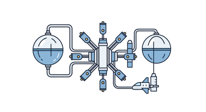 Radial Engine Diagram with Fuel Tanks and Rocket