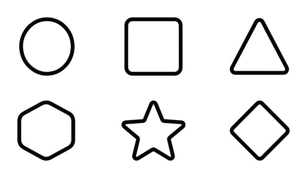 Geometric Shapes Vector Icons: Circle, Square, Triangle, Hexagon, Star, Diamond Icons