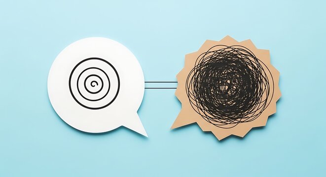 Speech bubble set showing clear and muddled thoughts on blue