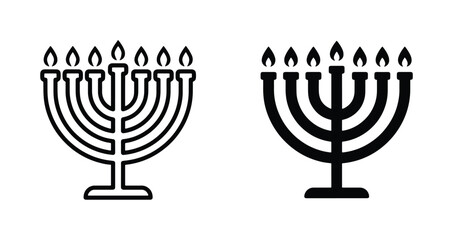 Hanukkah Menorah Icons, Jewish Holiday Candle Holders, Festive Celebration Symbols, Vector Graphics © Mst
