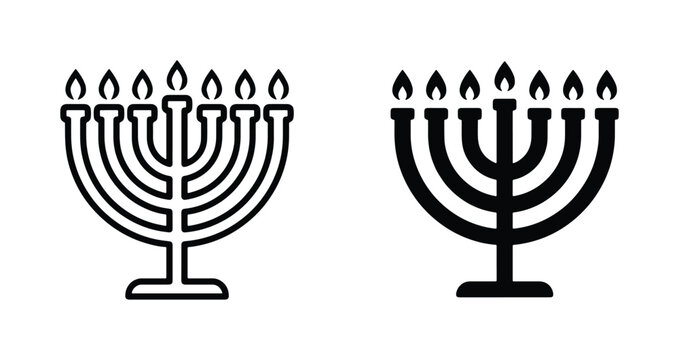 Hanukkah Menorah Icons, Jewish Holiday Candle Holders, Festive Celebration Symbols, Vector Graphics