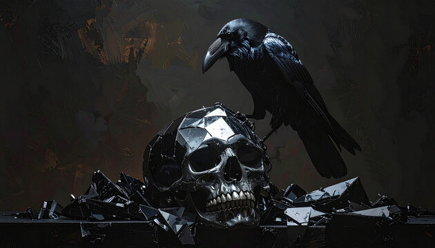 Raven perched skull