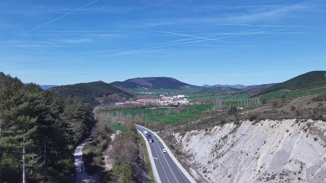 4K 60fps drone reveal shot of Arre village on Camino Frances