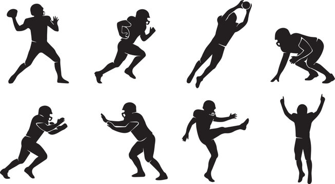 American football players silhouette collection dynamic action poses