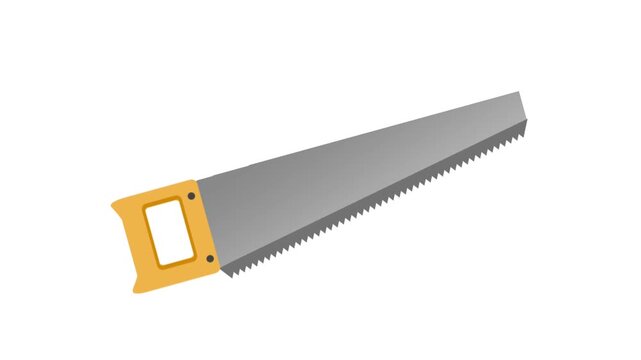 Hand Saw Woodworking Tool Flat Animation on white and green screen.