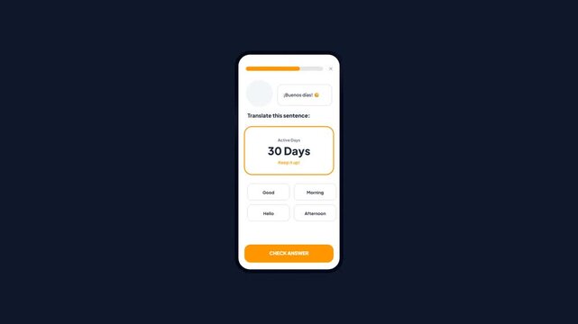 Language Learning Mobile App Interface Animation Showing Active Daily Practice Streak Accomplishment Milestone