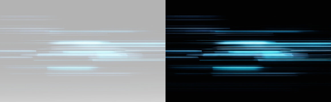 Futuristic digital light streaks with motion blur effect on abstract grey background for speed banner, overlay