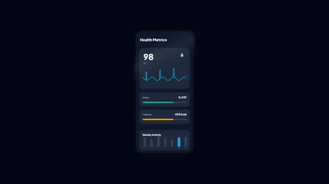 Medical Health Tracker Mobile App Interface Animation Dashboard Showing Blood Oxygen SpO2 Level Percentage Graphic Metrics