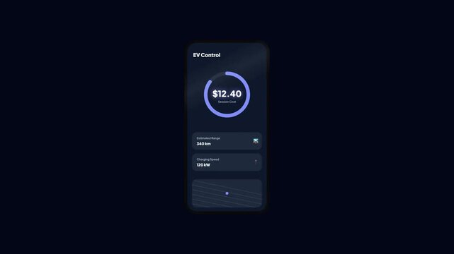Electric Vehicle Control Mobile App Interface Animation Showing Session Charging Cost Session