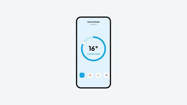Smart Home Climate Control App Mobile Interface Showing Cooling Mode with Dial Animation