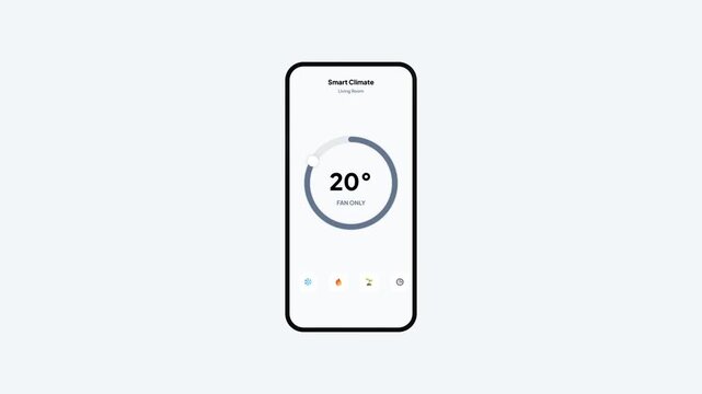 Smart Home Climate Control App Mobile Interface Showing Fan Only Mode with Dial Animation
