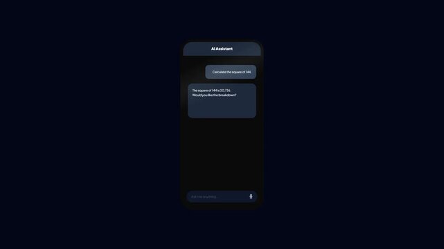 AI Assistant Interface Mobile Animation for Math Calculation Query with Yellow Glowing Outline Border
