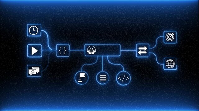 AI PCM Network Connection and Digital Data Flow Motion Graphic AI Powered Cyber Data Connection Abstract Motion Design Global AI Communication System and Data Stream Animation. 4k video.