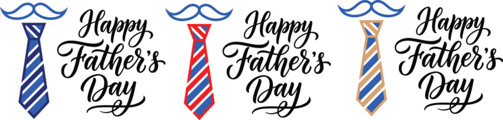 Fototapeta premium Happy father's day greeting cards with tie and mustache