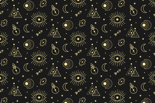 Astrology symbols pattern on black background