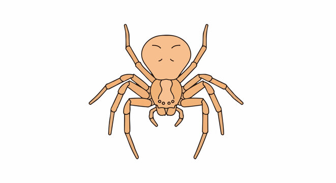 A cartoonish, orange spider with eight legs and a segmented body