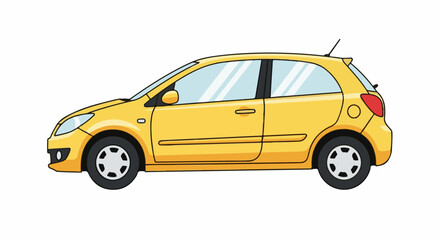 Fototapeta premium A cartoon side view of a yellow hatchback car with a white background