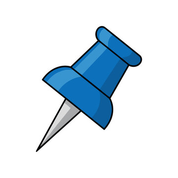 Blue push pin isolated on white background with a simple vector illustration of a blue push pin