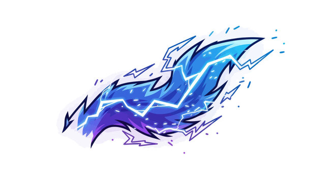 Abstract Blue Electric Feather with Lightning Bolts