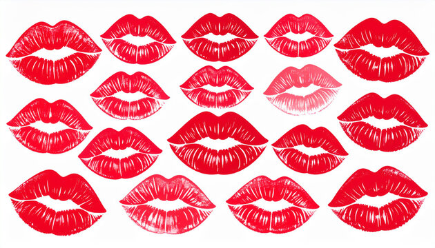Rote Lippenstift-Kussabdr&uuml;cke als romantisches Muster