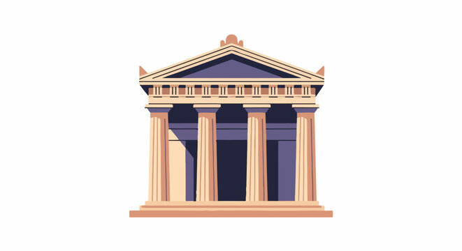 Flat illustration of a classical Greek temple with columns and pediment