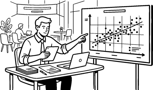 Professional analyzing statistical scatter plot graph in office