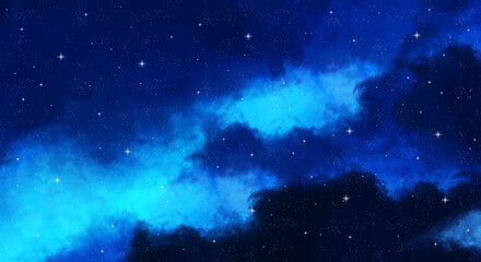 Deep Blue Starry Night Sky with Bright Stars and Outer Space Background © Mikky