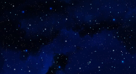 Starry Night Sky Deep Blue Background with Shining Stars and Cosmic Nebula © Mikky