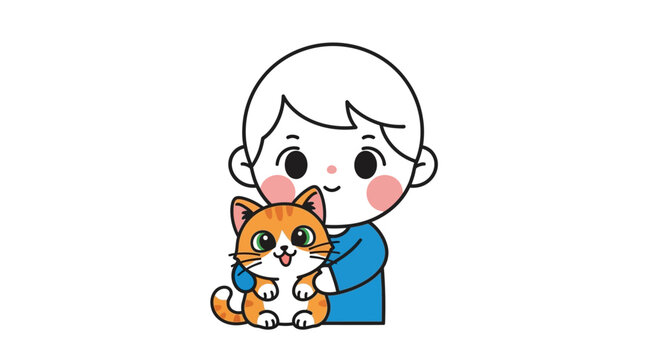 Boy Holding Orange Cat Close.