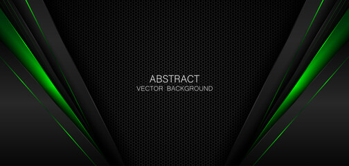 Abstract background with black and green polygon shapes, free space for design. © Natthakan