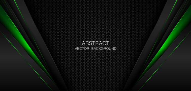 Abstract background with black and green polygon shapes, free space for design.