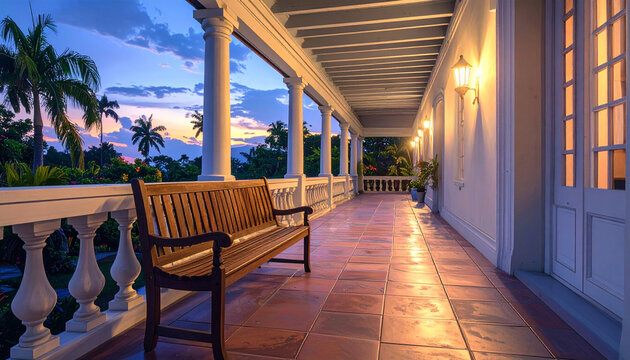 Covered veranda evening scene
