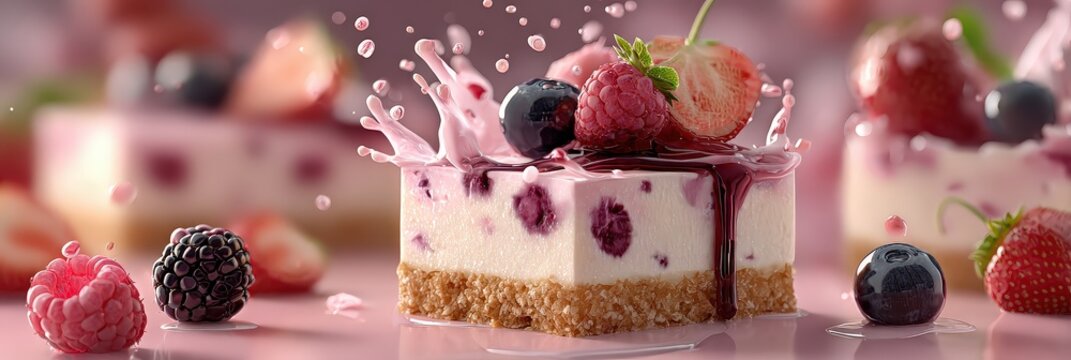 Delicious Dessert Platter with Fresh Berries and Creamy Cheesecake Sli