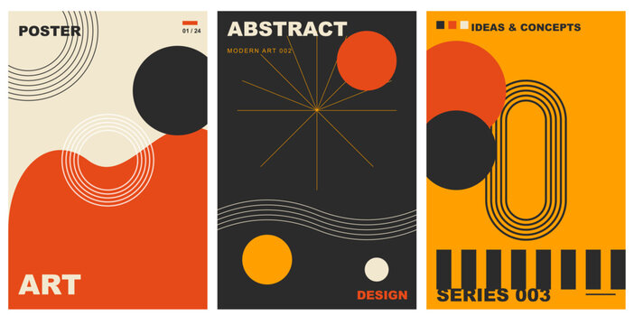 Adobe Illustrator ArtworkBauhaus style abstract geometric poster template set with circles and lines for vintage wall art decor