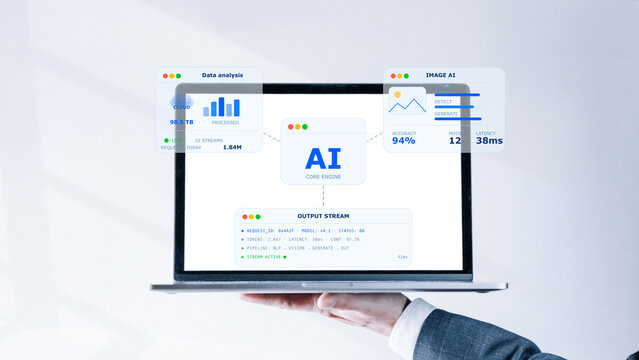 AI agents platform dashboard held by business professional.