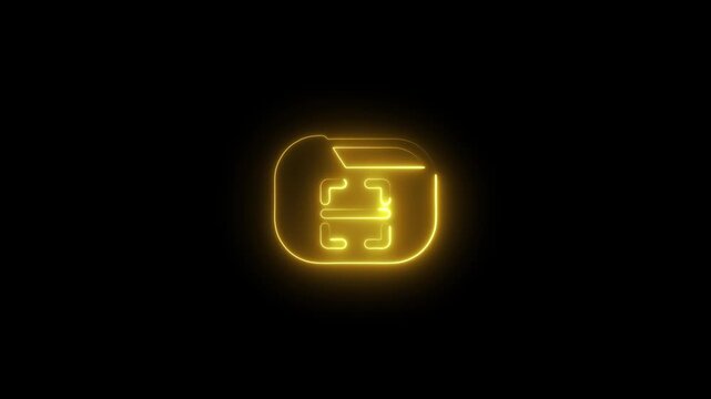 Glowing neon digital folder with scanning animation for tech interface