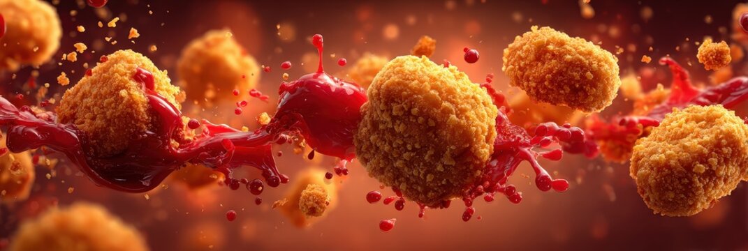 Colorful Bubbles with Red Liquid in Motion