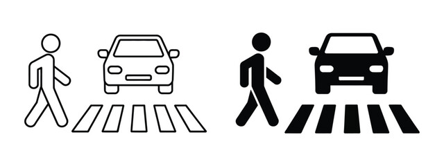 Crosswalk road sign man walking with car traffic safety symbol vector illustration © MDRifat