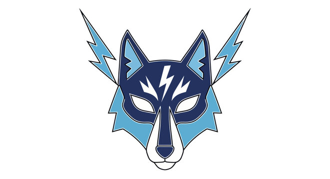 Electric Wolf Mask Logo - Blue Lightning Fox Head Emblem