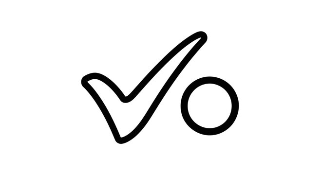 Hand-drawn check mark and circle icon, simple black and white graphic symbol for approval, success, or task completion.