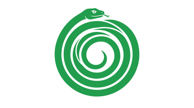 Green snake in spiral shape.