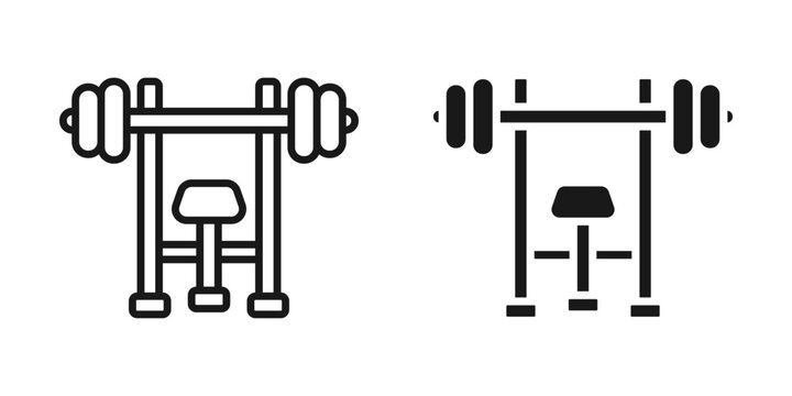 Chest press icon set. Vector illustration of chest press machine icon in two styles. Vector illustration on a white background.