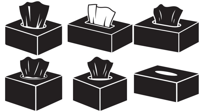 Multiple tissue boxes with used tissues isolated on transparent background, simple icon illustration for sickness, allergy, and cold symptoms