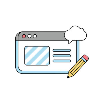 Website development concept with browser window and pencil icon interface development technology