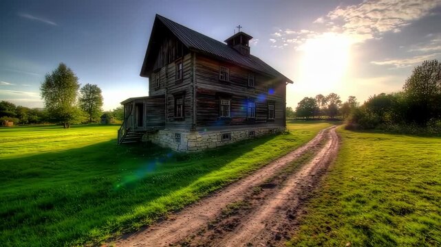 Rustic Farmhouse at Sunset