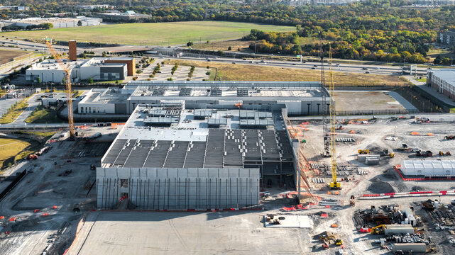 Aerial view of large industrial Data center construction site
